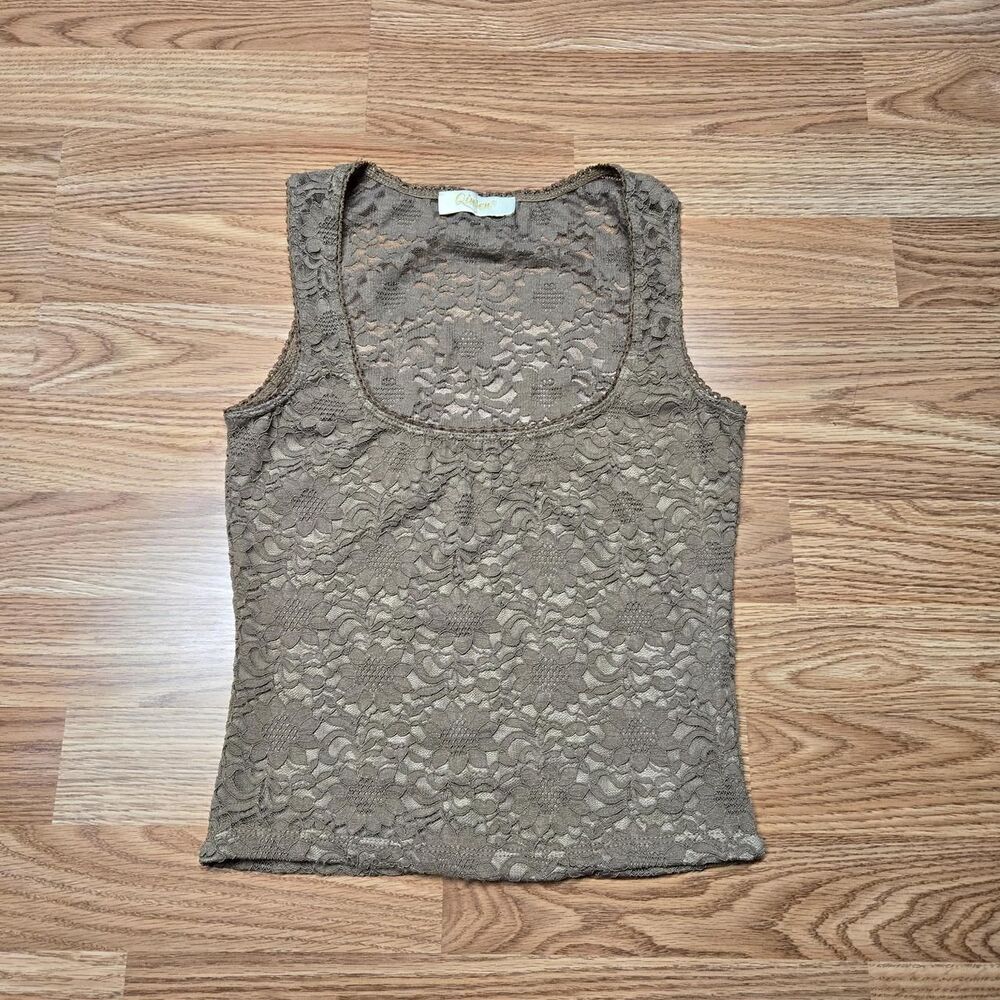 Qinsen Women's Khaki Lace Tank Top